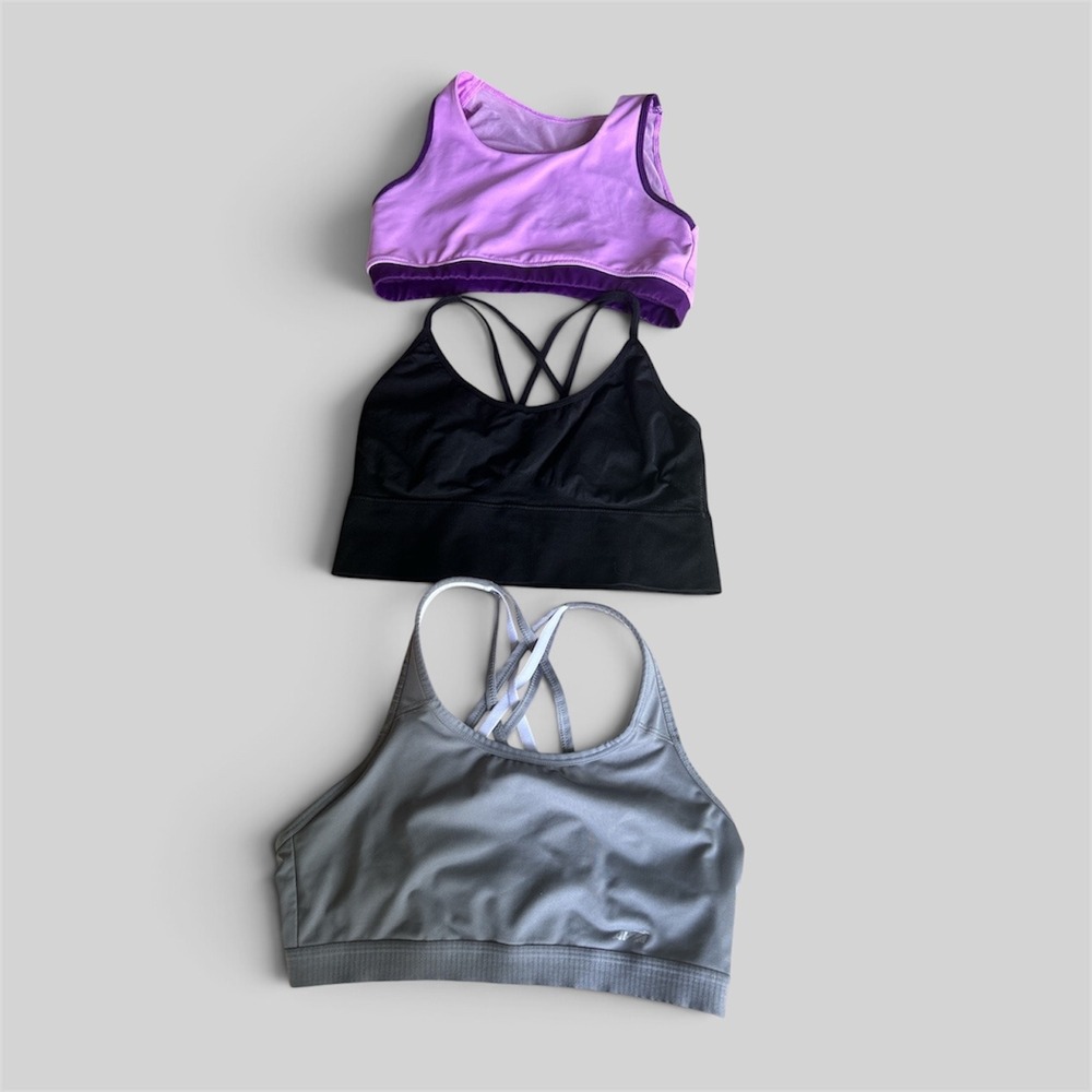 Avia Womens Sports Bra Bundle 3 Pack Purple Black Grey XL L Activewear Yoga